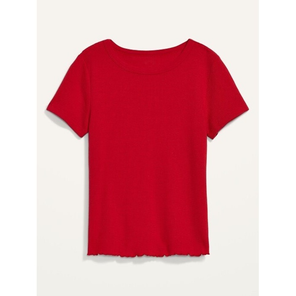 Old Navy red crop ruffle edge waffle shirt short sleeve large Fall transition